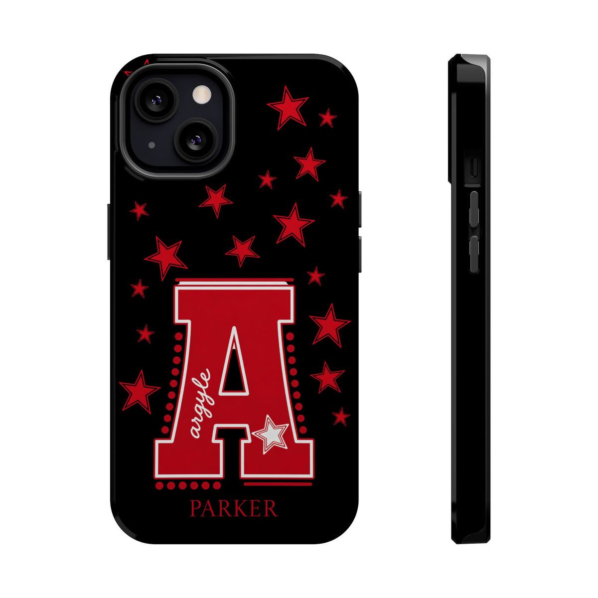 Personalized Initial Phone Case — Red Varsity 'A' with Stars (Magnetic Impact-Resistant)