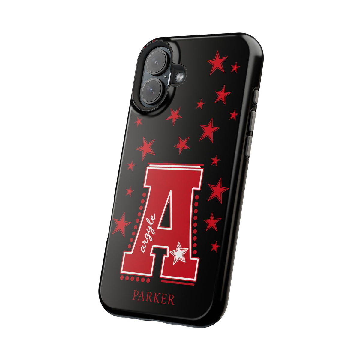 Personalized Initial Phone Case — Red Varsity 'A' with Stars (Magnetic Impact-Resistant)