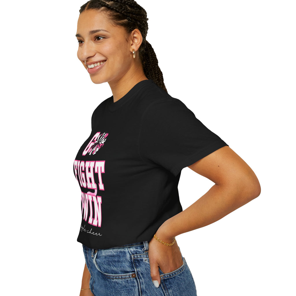 Breast Cancer Awareness Cheerleader Custom T-Shirt — "Go Fight Win" Pink Ribbon