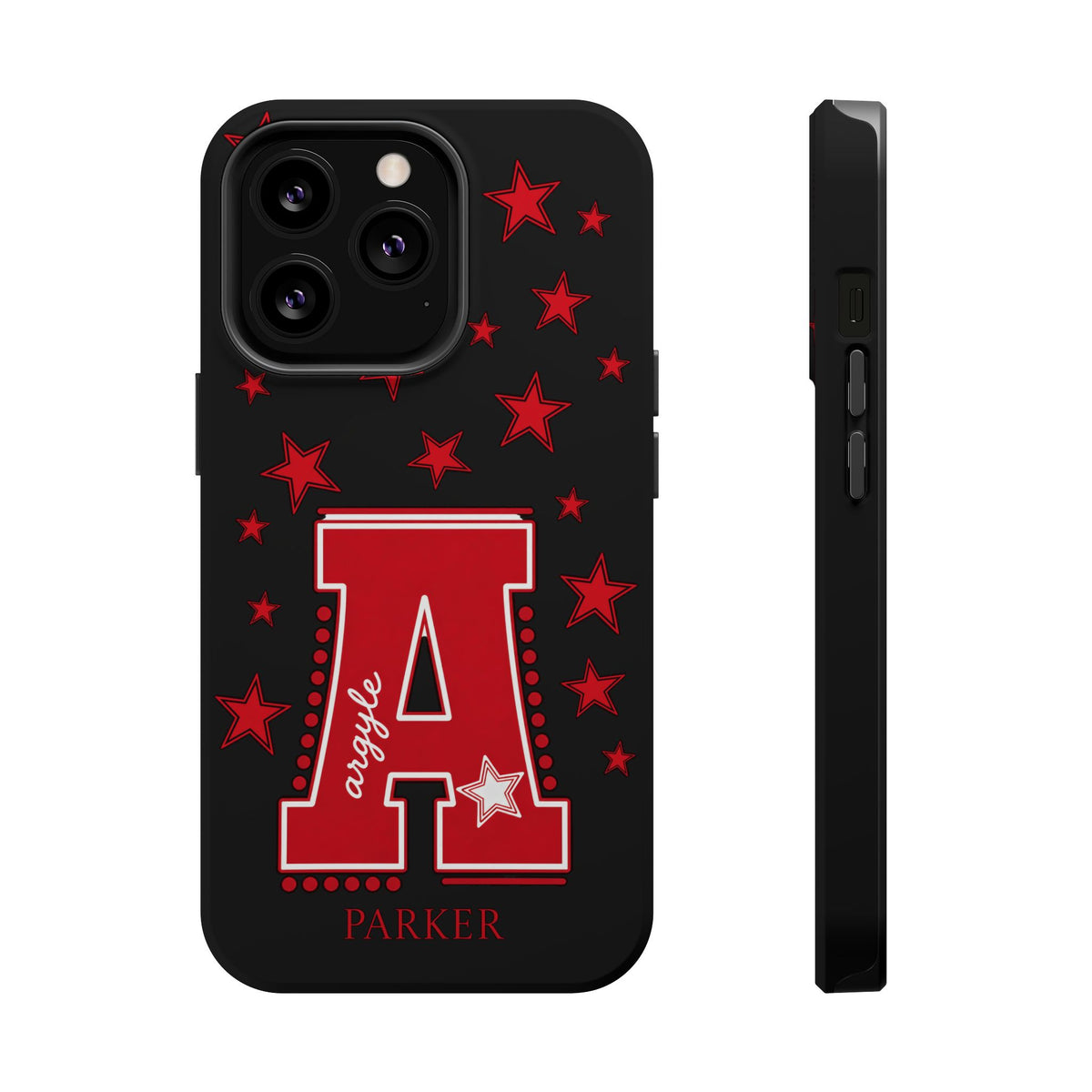 Personalized Initial Phone Case — Red Varsity 'A' with Stars (Magnetic Impact-Resistant)