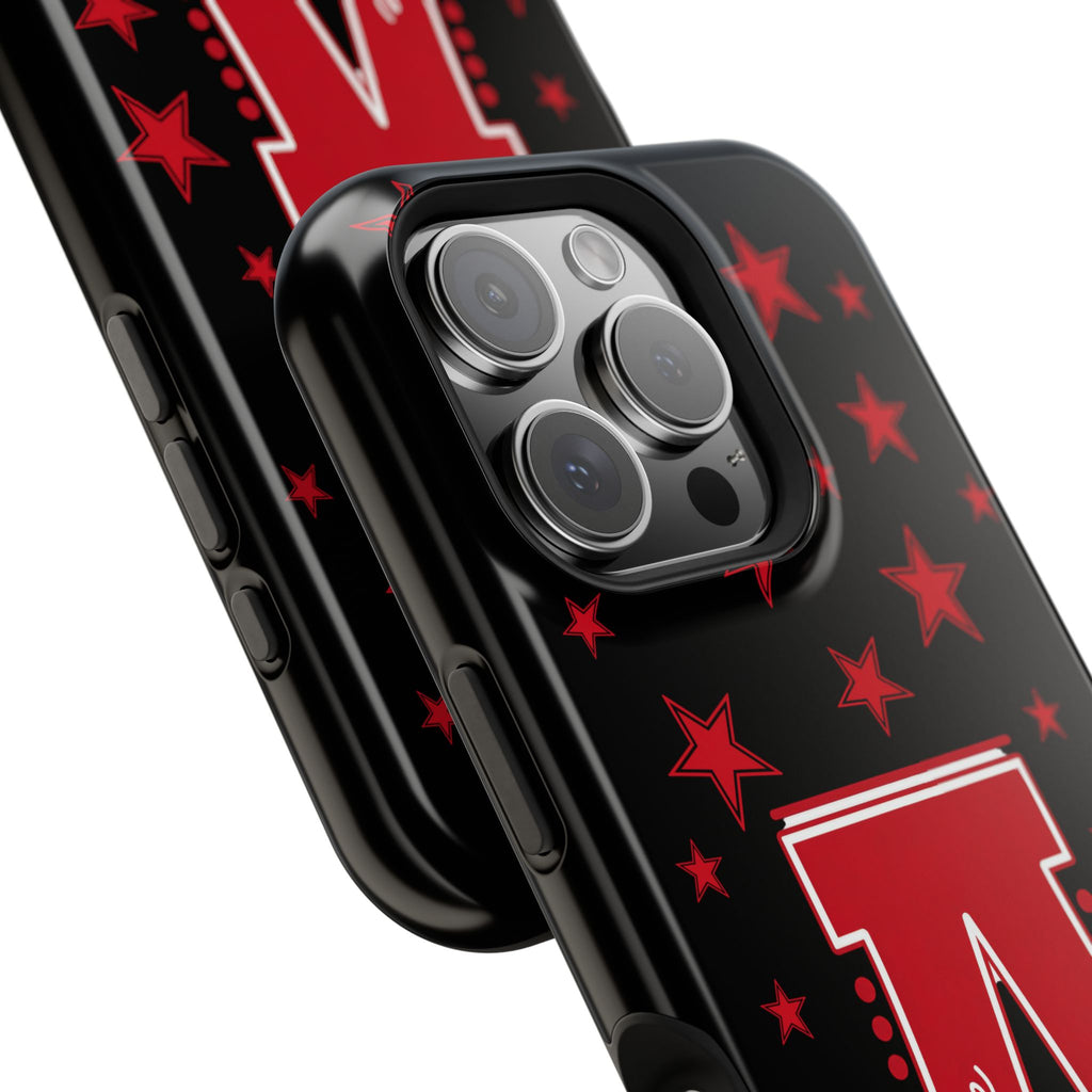 Personalized Initial Phone Case — Red Varsity 'A' with Stars (Magnetic Impact-Resistant)