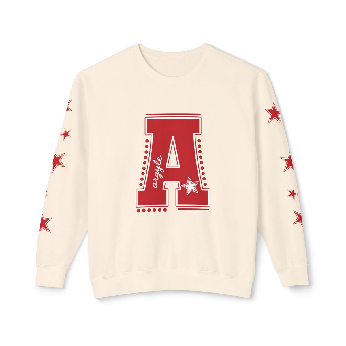 Red Varsity 'A' Crewneck Sweatshirt — Star Sleeve Letterman Pullover