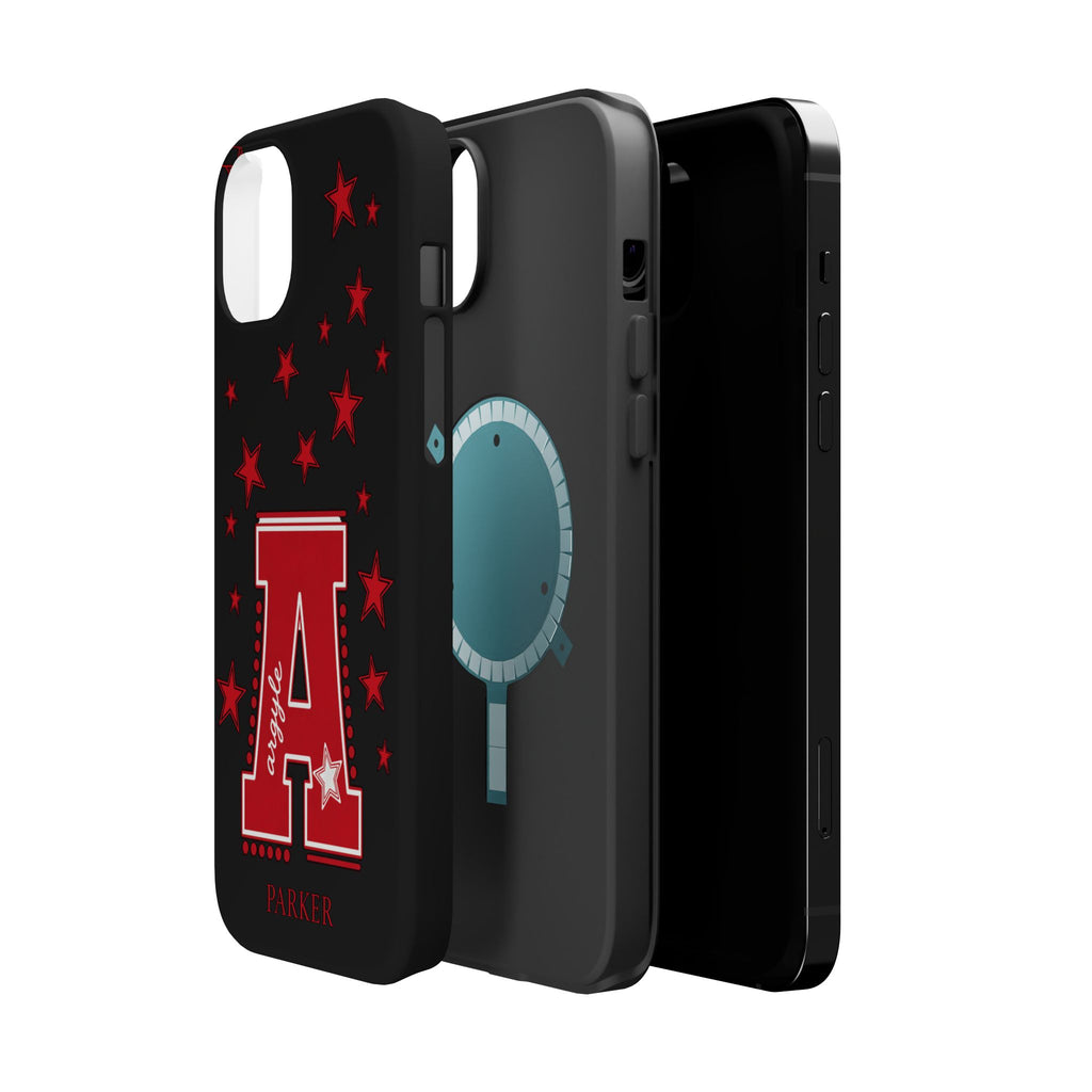 Personalized Initial Phone Case — Red Varsity 'A' with Stars (Magnetic Impact-Resistant)