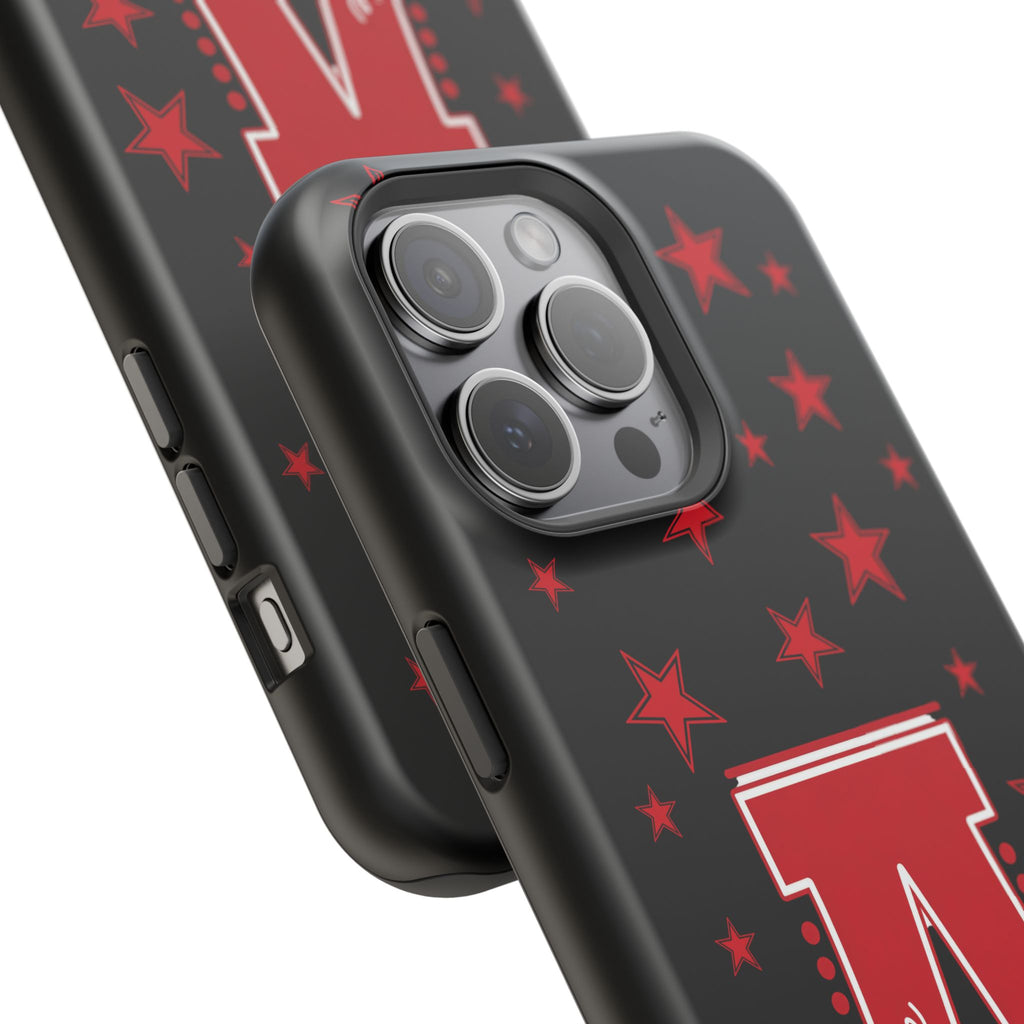 Personalized Initial Phone Case — Red Varsity 'A' with Stars (Magnetic Impact-Resistant)