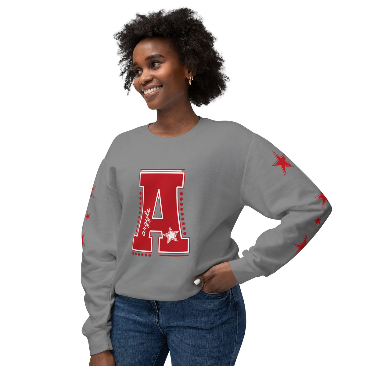 Red Varsity 'A' Crewneck Sweatshirt — Star Sleeve Letterman Pullover