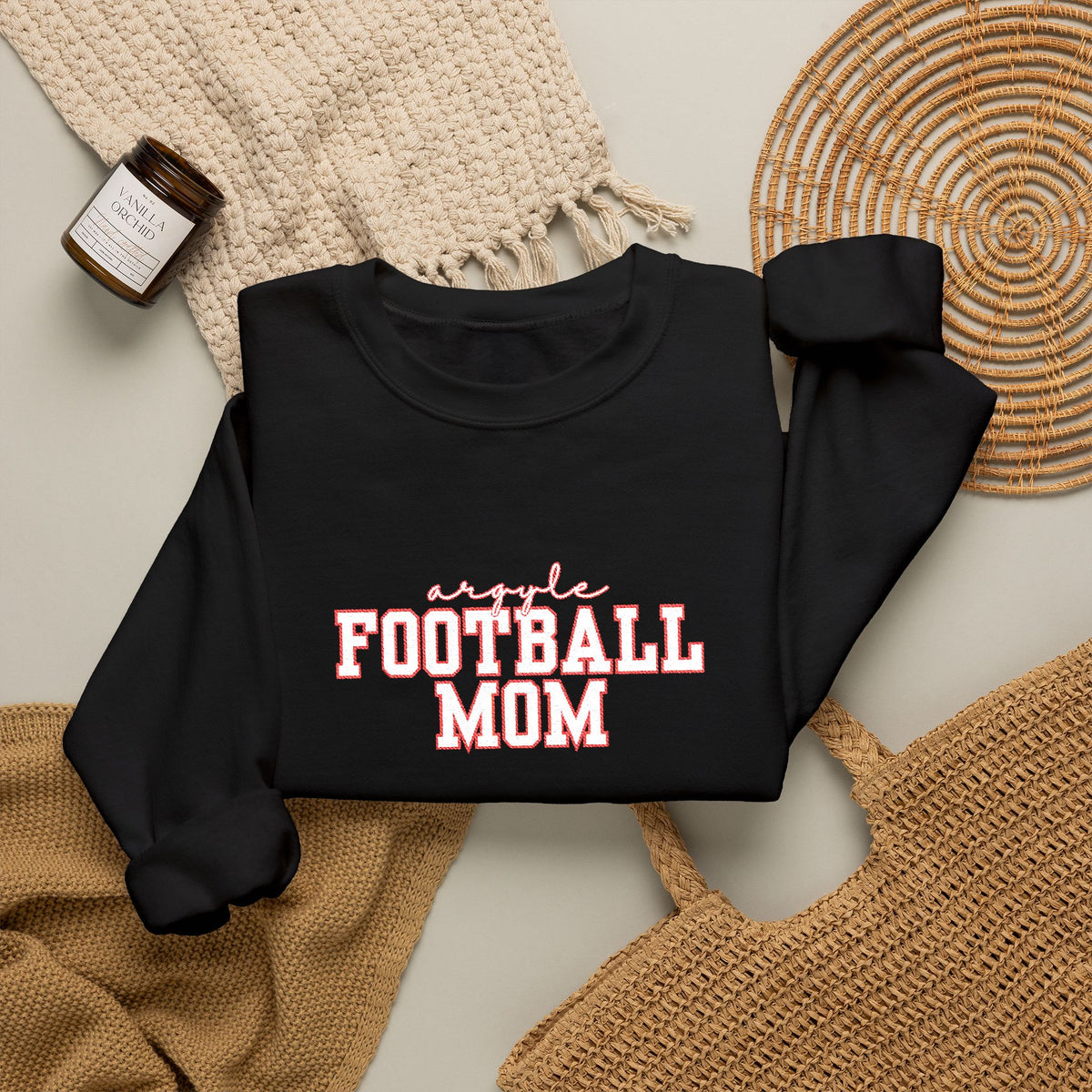 Embroidered Football Mom Crewneck Sweatshirt | Game Day Mom Pullover