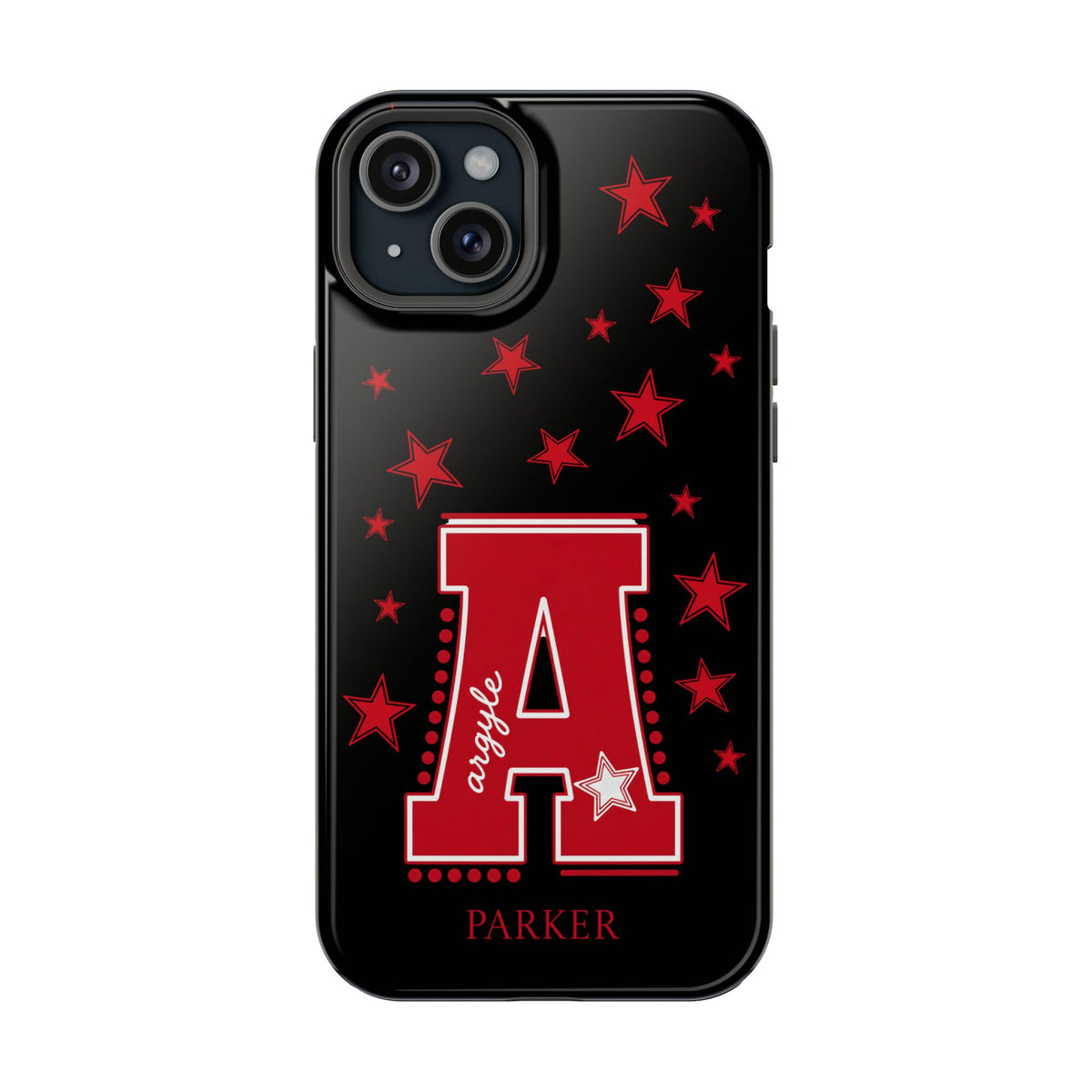 Personalized Initial Phone Case — Red Varsity 'A' with Stars (Magnetic Impact-Resistant)