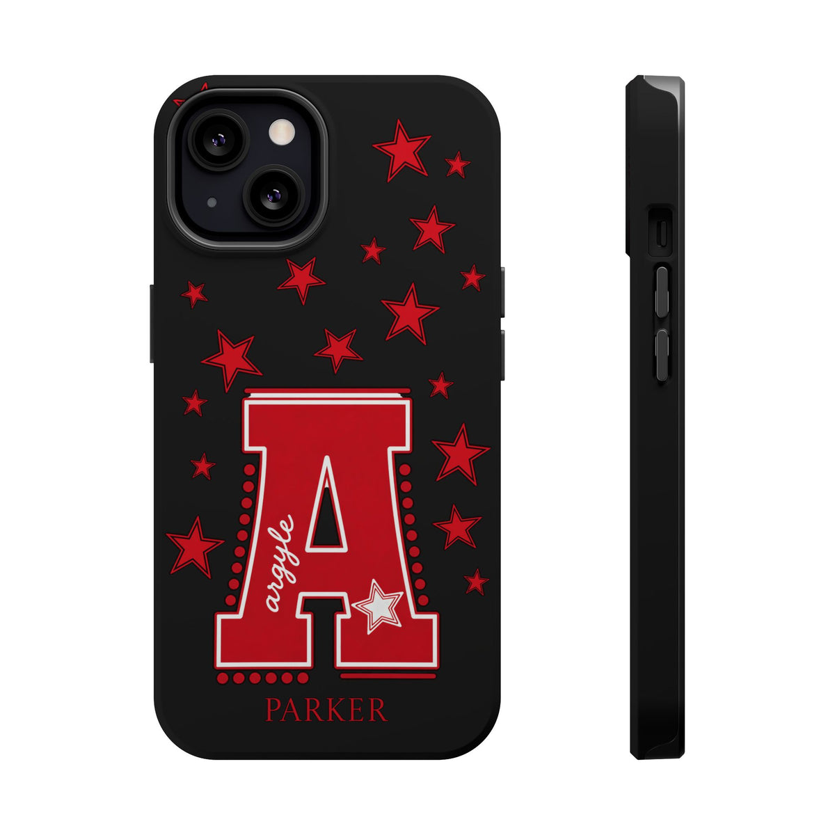 Personalized Initial Phone Case — Red Varsity 'A' with Stars (Magnetic Impact-Resistant)