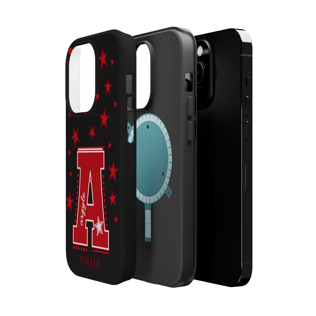 Personalized Initial Phone Case — Red Varsity 'A' with Stars (Magnetic Impact-Resistant)