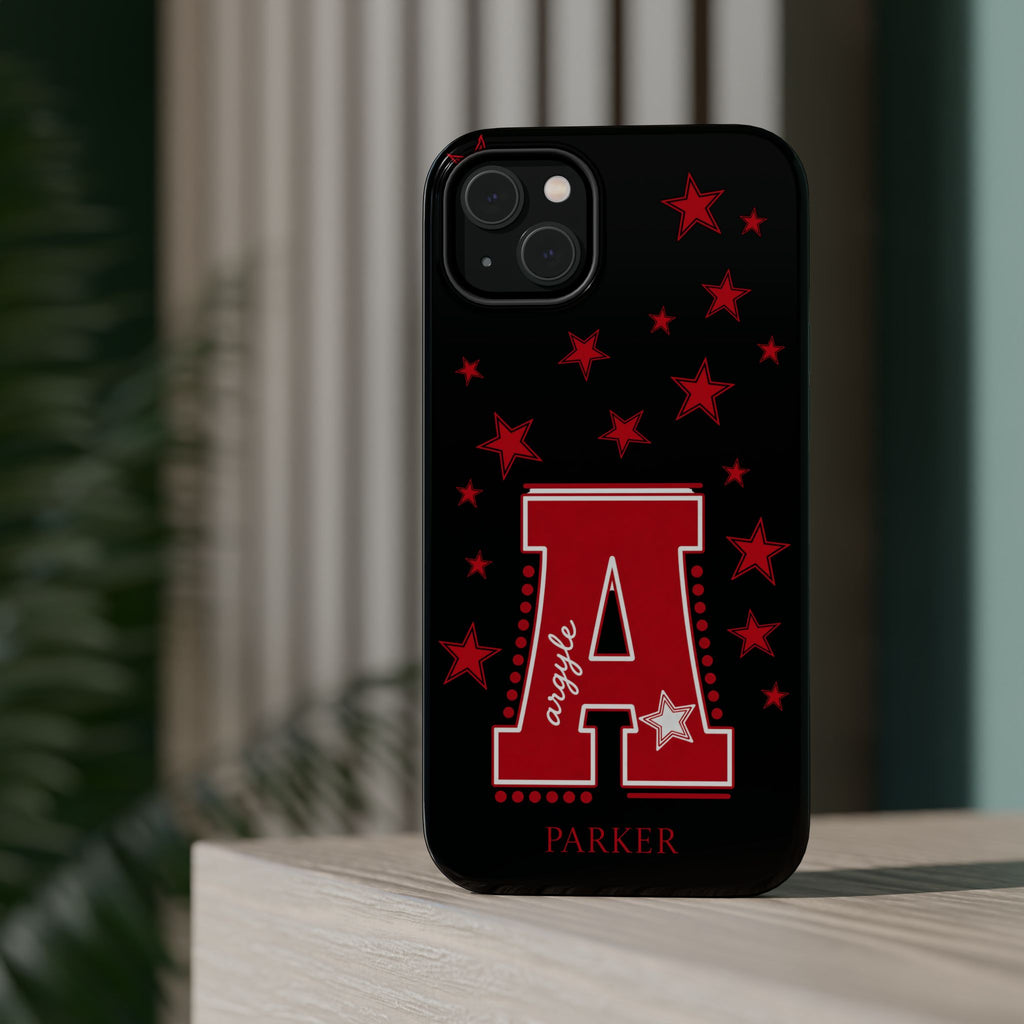 Personalized Initial Phone Case — Red Varsity 'A' with Stars (Magnetic Impact-Resistant)