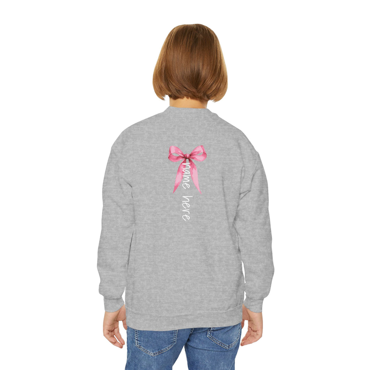 Custom Youth Crewneck Sweatshirt | "Go Fight Win" Pink Ribbon Breast Cancer Awareness