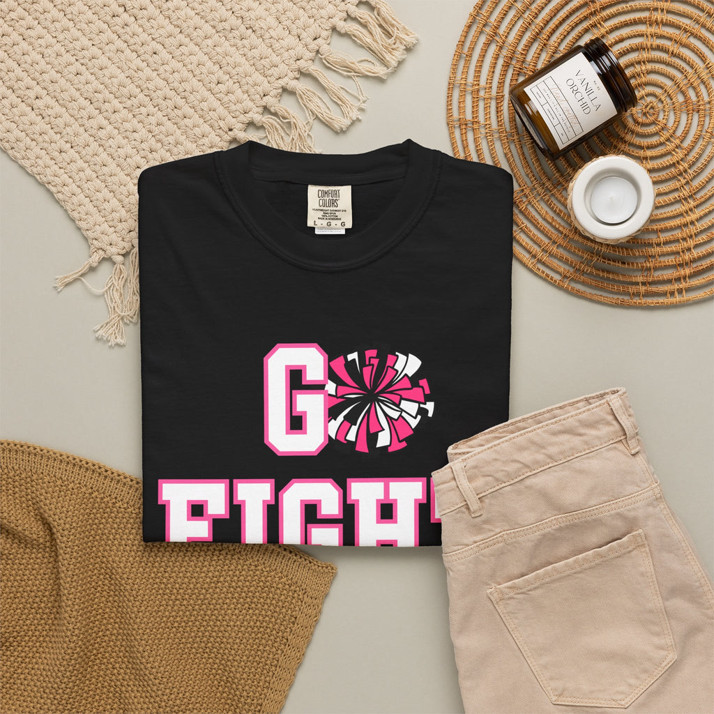 ADULT SIZE | Personalized Cheerleader Go Fight Win Tee | Argyle Cheer Breast Cancer Awareness