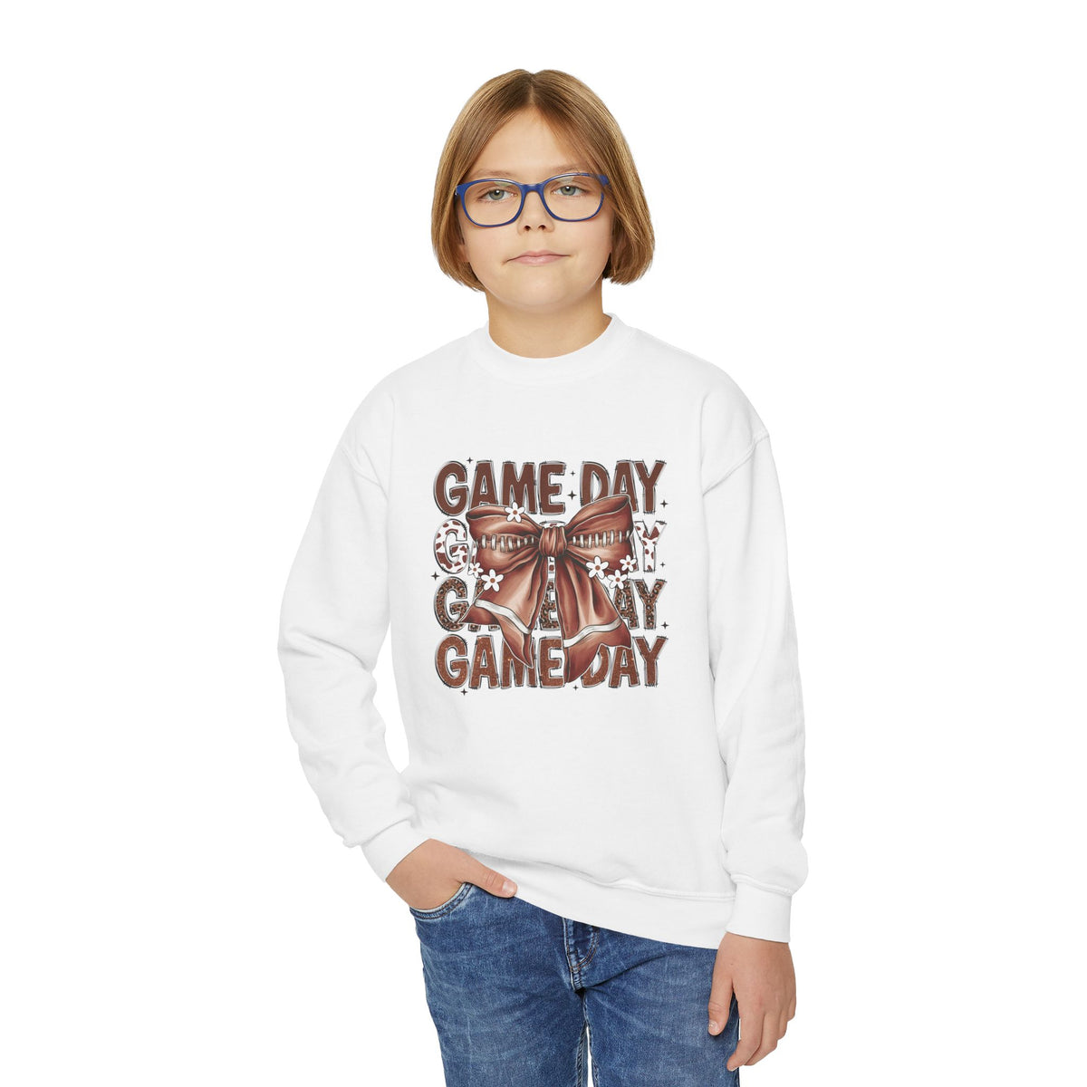Game Day Bow Youth Crewneck Sweatshirt