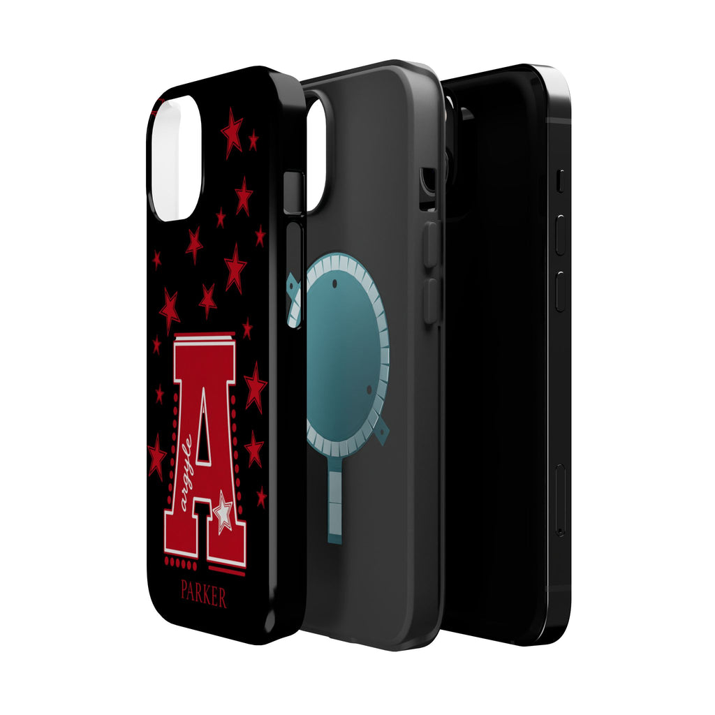 Personalized Initial Phone Case — Red Varsity 'A' with Stars (Magnetic Impact-Resistant)