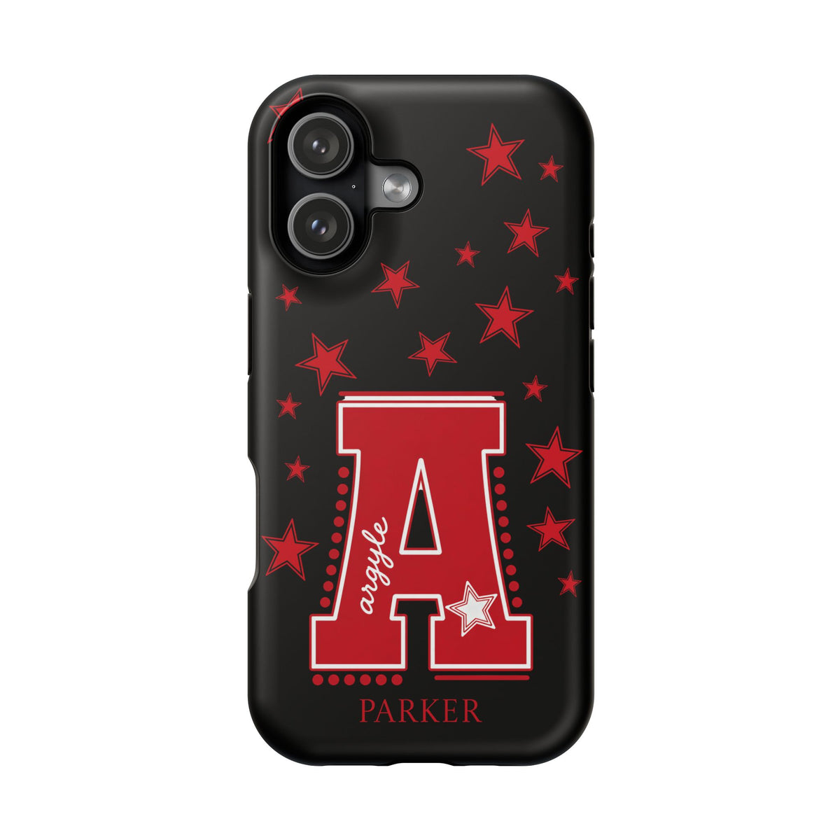 Personalized Initial Phone Case — Red Varsity 'A' with Stars (Magnetic Impact-Resistant)