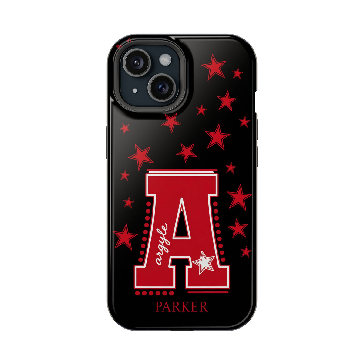 Personalized Initial Phone Case — Red Varsity 'A' with Stars (Magnetic Impact-Resistant)