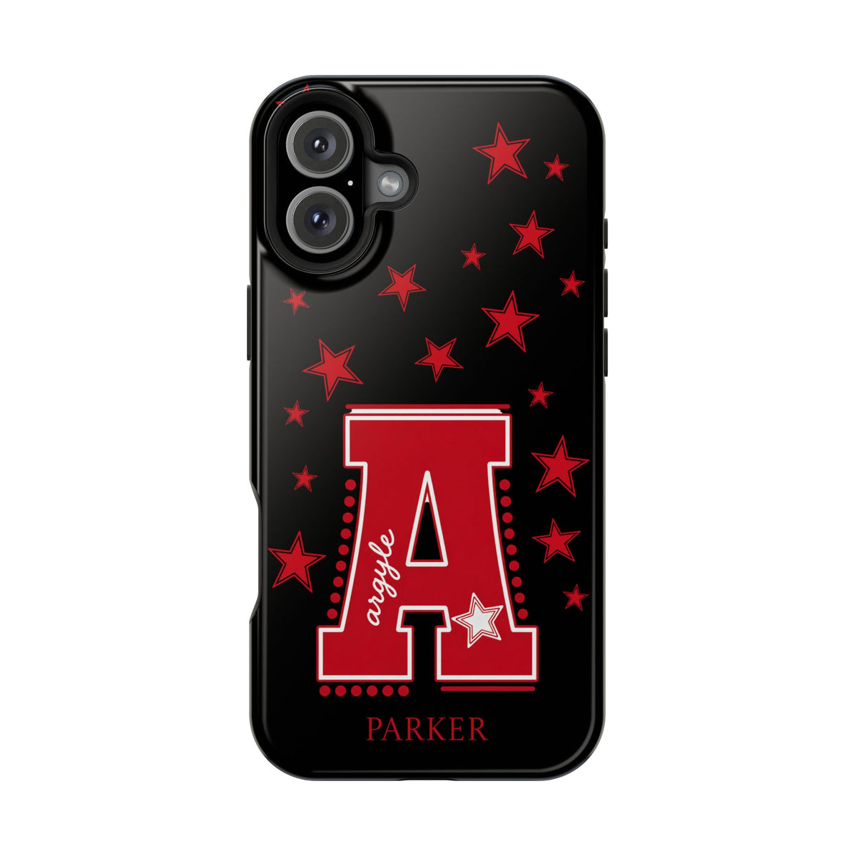 Personalized Initial Phone Case — Red Varsity 'A' with Stars (Magnetic Impact-Resistant)