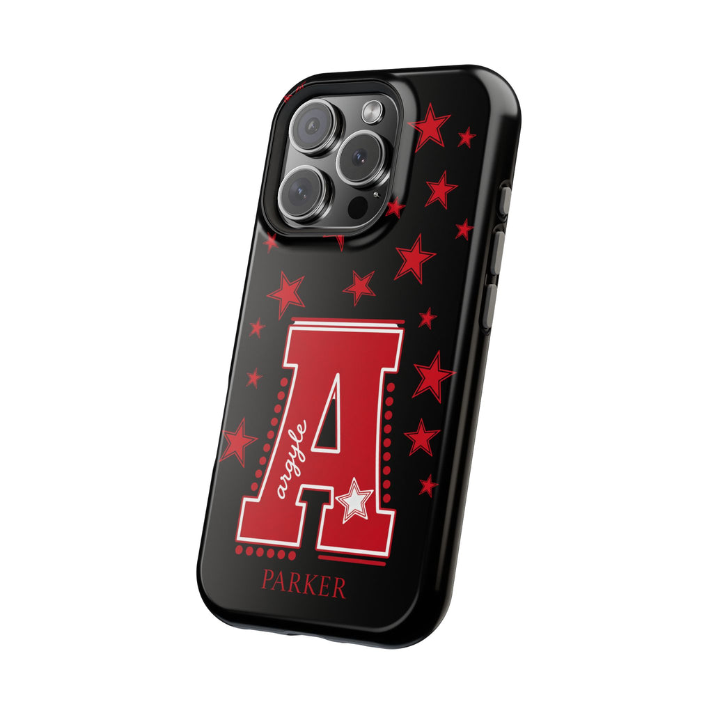 Personalized Initial Phone Case — Red Varsity 'A' with Stars (Magnetic Impact-Resistant)
