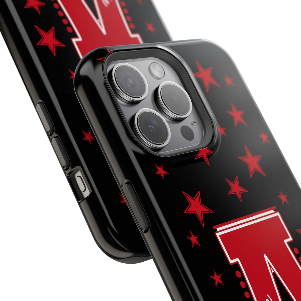 Personalized Initial Phone Case — Red Varsity 'A' with Stars (Magnetic Impact-Resistant)