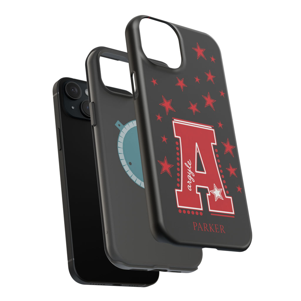 Personalized Initial Phone Case — Red Varsity 'A' with Stars (Magnetic Impact-Resistant)