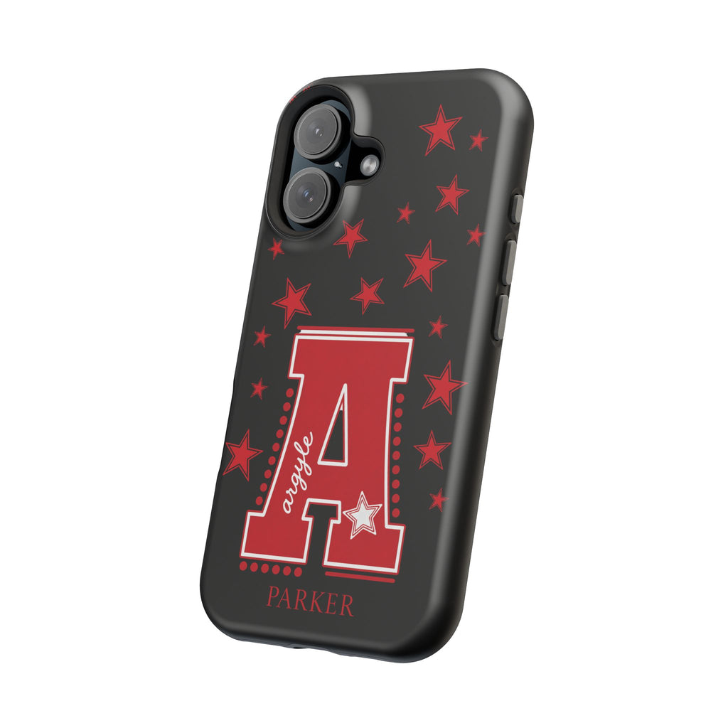 Personalized Initial Phone Case — Red Varsity 'A' with Stars (Magnetic Impact-Resistant)