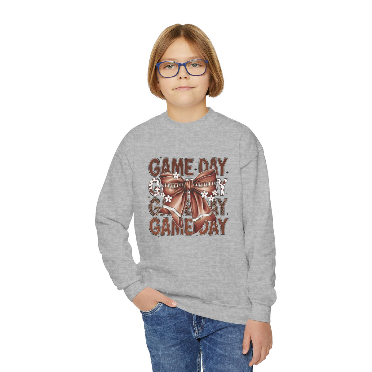 Game Day Bow Youth Crewneck Sweatshirt
