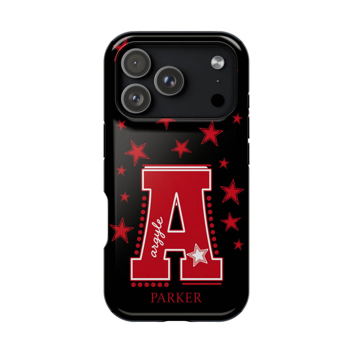 Personalized Initial Phone Case — Red Varsity 'A' with Stars (Magnetic Impact-Resistant)