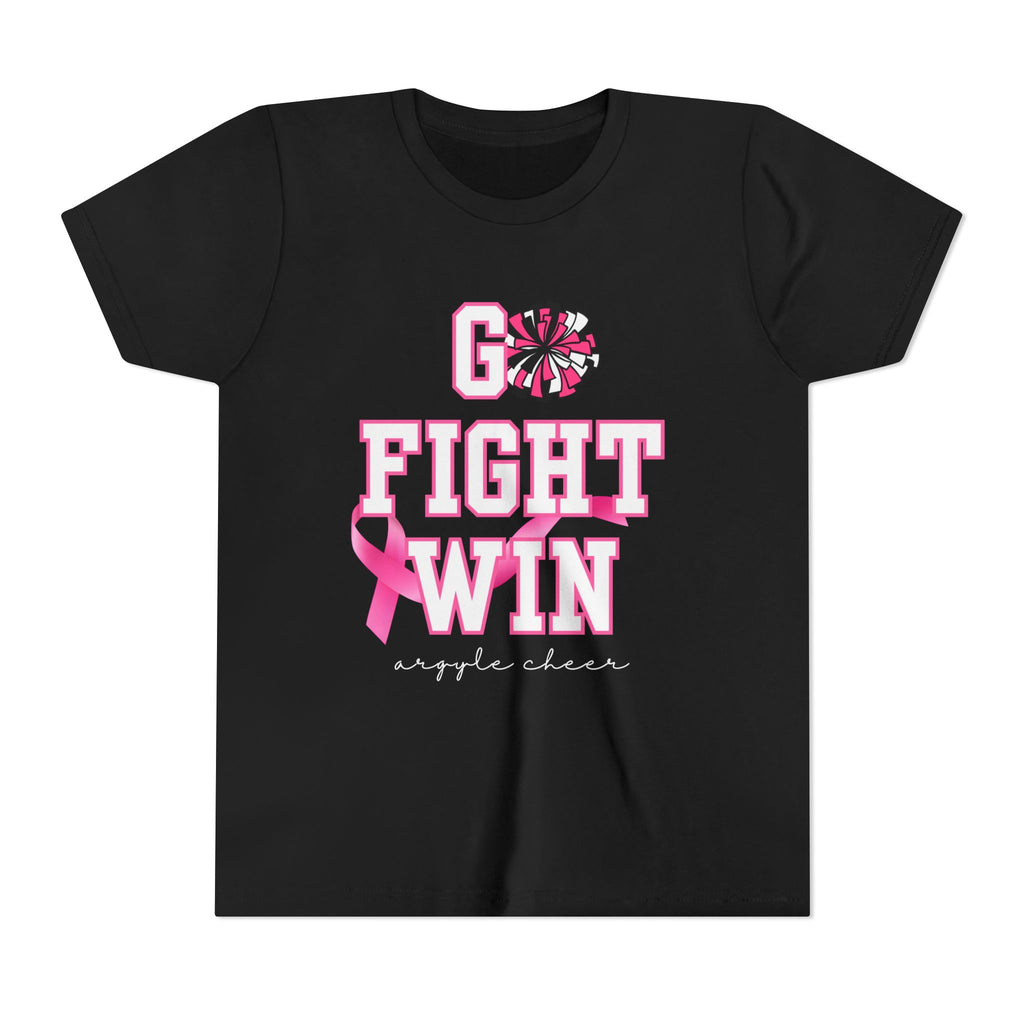 YOUTH  — Go Fight Win Pink Ribbon Cheerleader Shirt (Custom Name)