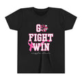 YOUTH  — Go Fight Win Pink Ribbon Cheerleader Shirt (Custom Name)