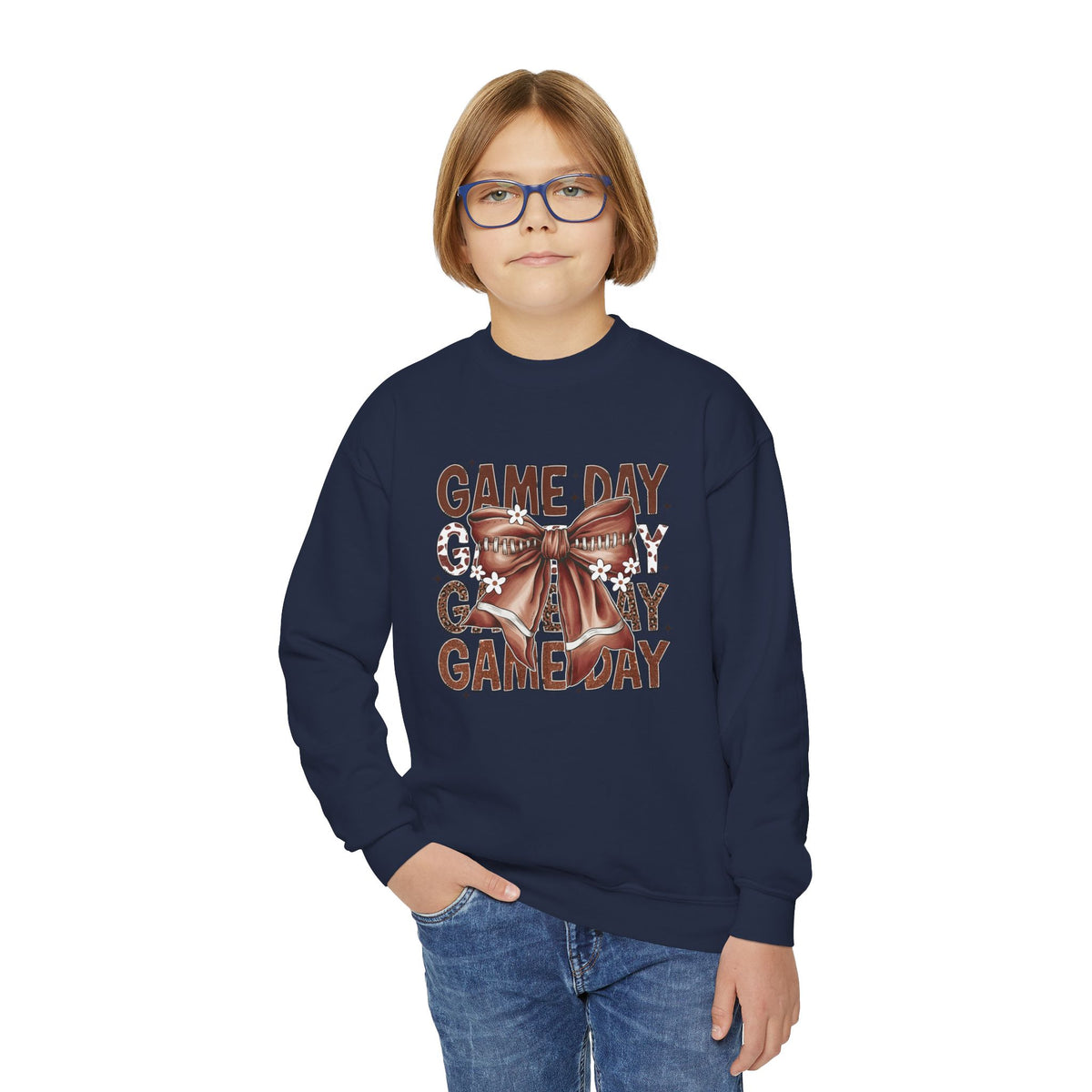 Game Day Bow Youth Crewneck Sweatshirt