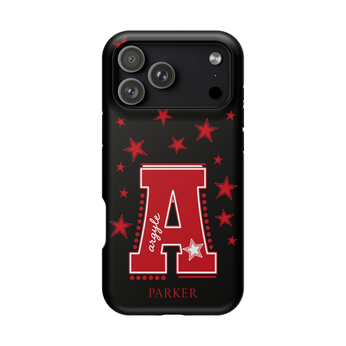 Personalized Initial Phone Case — Red Varsity 'A' with Stars (Magnetic Impact-Resistant)