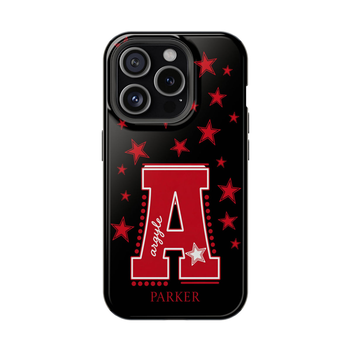 Personalized Initial Phone Case — Red Varsity 'A' with Stars (Magnetic Impact-Resistant)