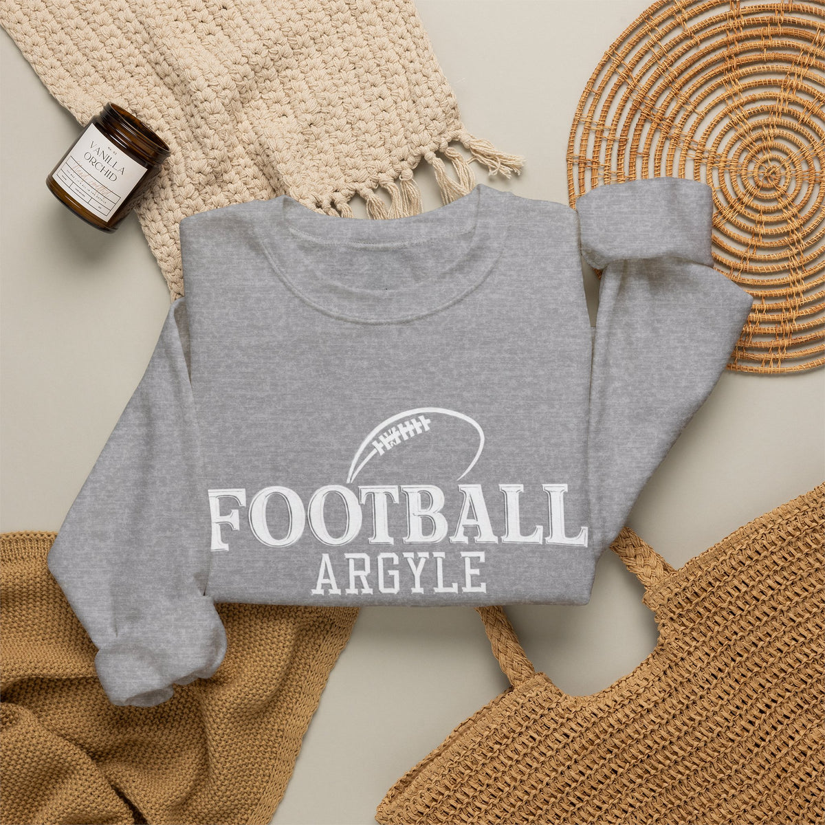 Football Argyle Crewneck Sweatshirt - Vintage Team Graphic Pullover - Embroidered
