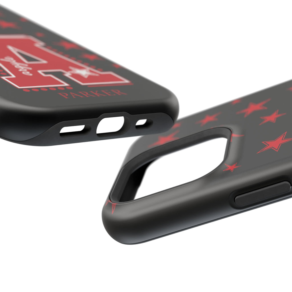 Personalized Initial Phone Case — Red Varsity 'A' with Stars (Magnetic Impact-Resistant)