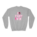 Custom Youth Crewneck Sweatshirt | "Go Fight Win" Pink Ribbon Breast Cancer Awareness