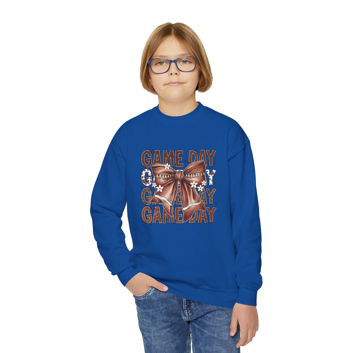 Game Day Bow Youth Crewneck Sweatshirt