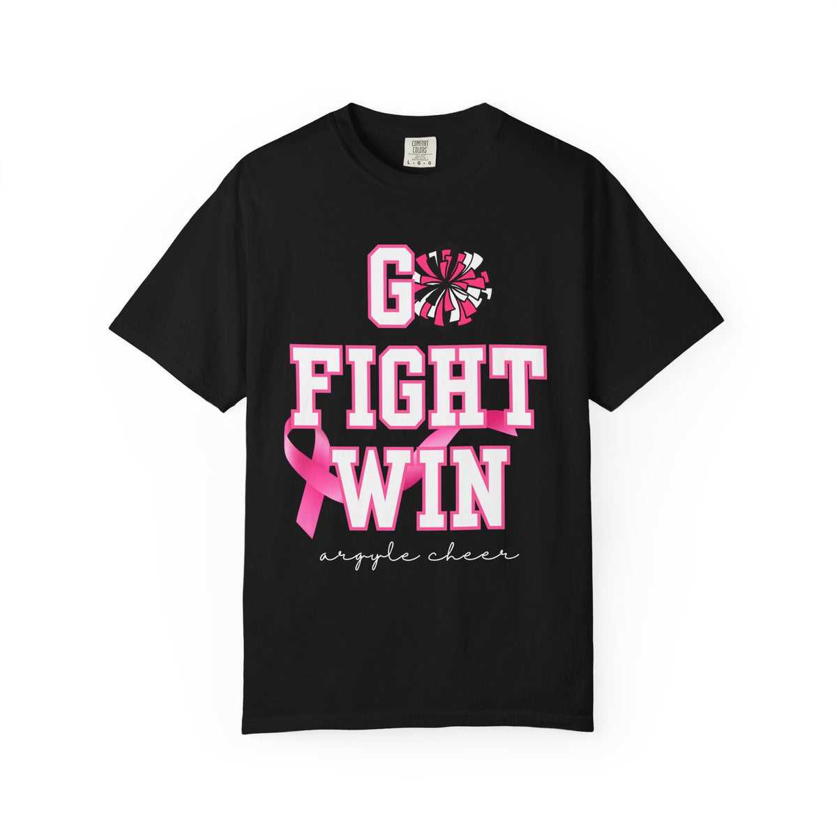 ADULT SIZE | Personalized Cheerleader Go Fight Win Tee | Argyle Cheer Breast Cancer Awareness