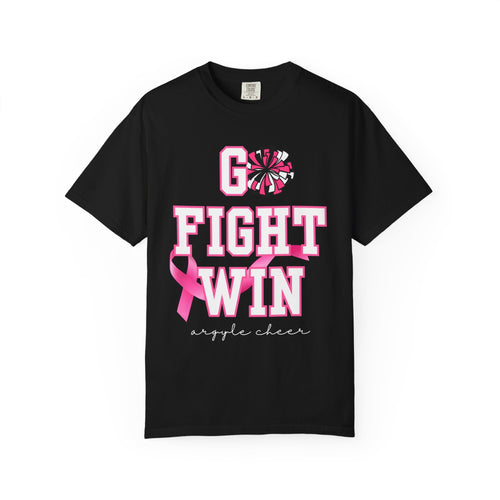 ADULT SIZE | Personalized Cheerleader Go Fight Win Tee | Argyle Cheer Breast Cancer Awareness