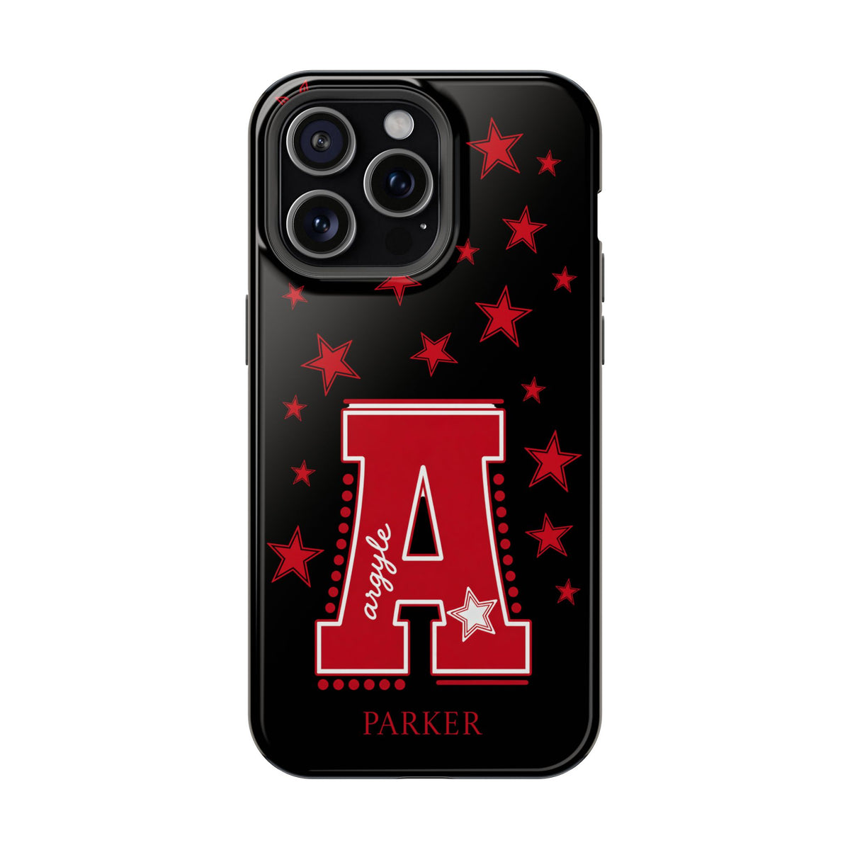 Personalized Initial Phone Case — Red Varsity 'A' with Stars (Magnetic Impact-Resistant)