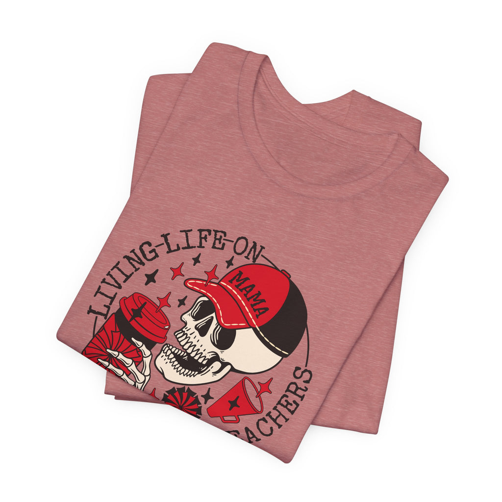 Living Life in the Stands Mama T-Shirt | Red & Black Sports Mom Tee