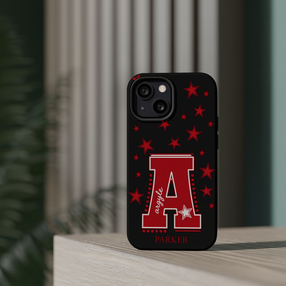 Personalized Initial Phone Case — Red Varsity 'A' with Stars (Magnetic Impact-Resistant)