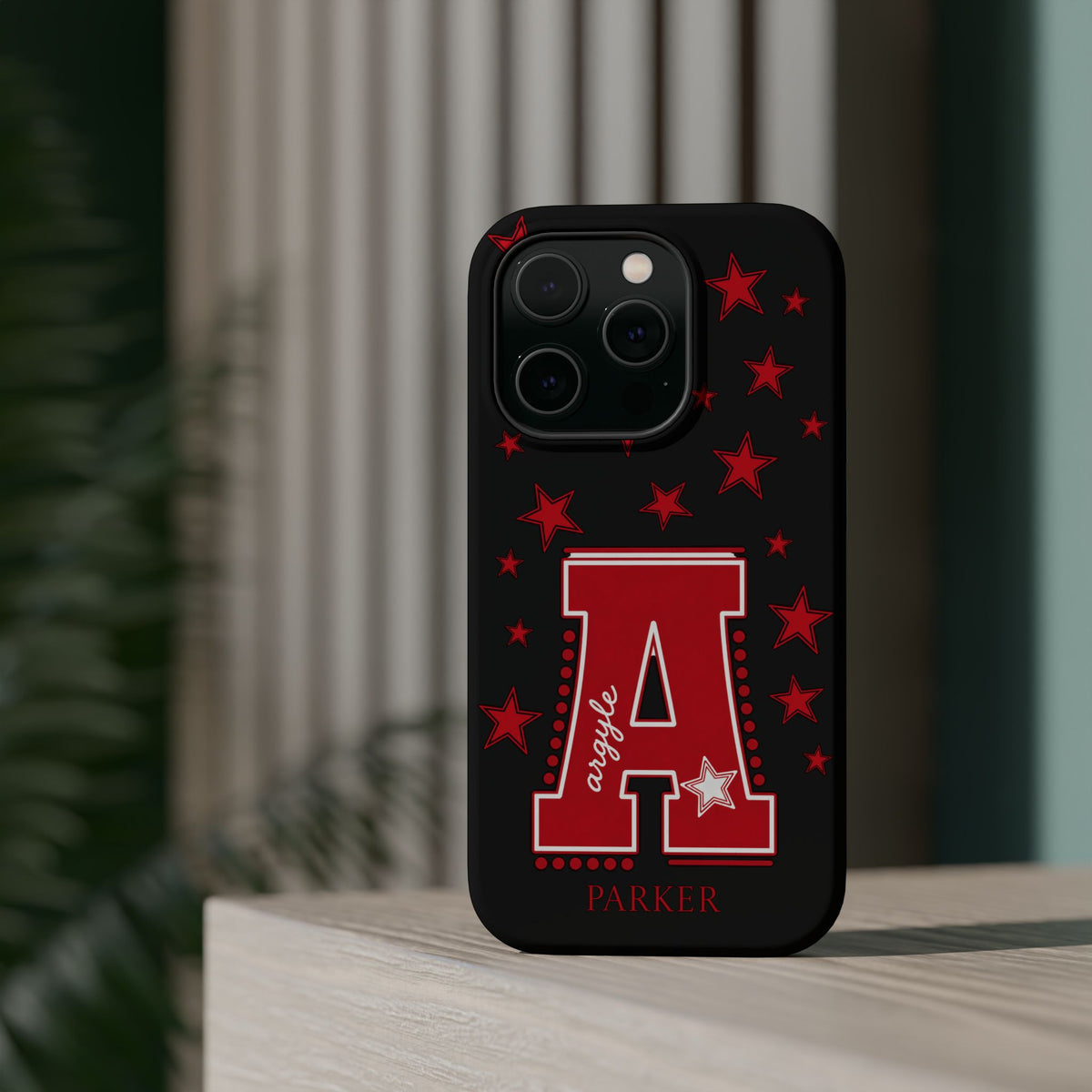 Personalized Initial Phone Case — Red Varsity 'A' with Stars (Magnetic Impact-Resistant)