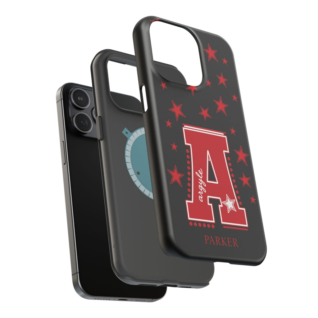 Personalized Initial Phone Case — Red Varsity 'A' with Stars (Magnetic Impact-Resistant)