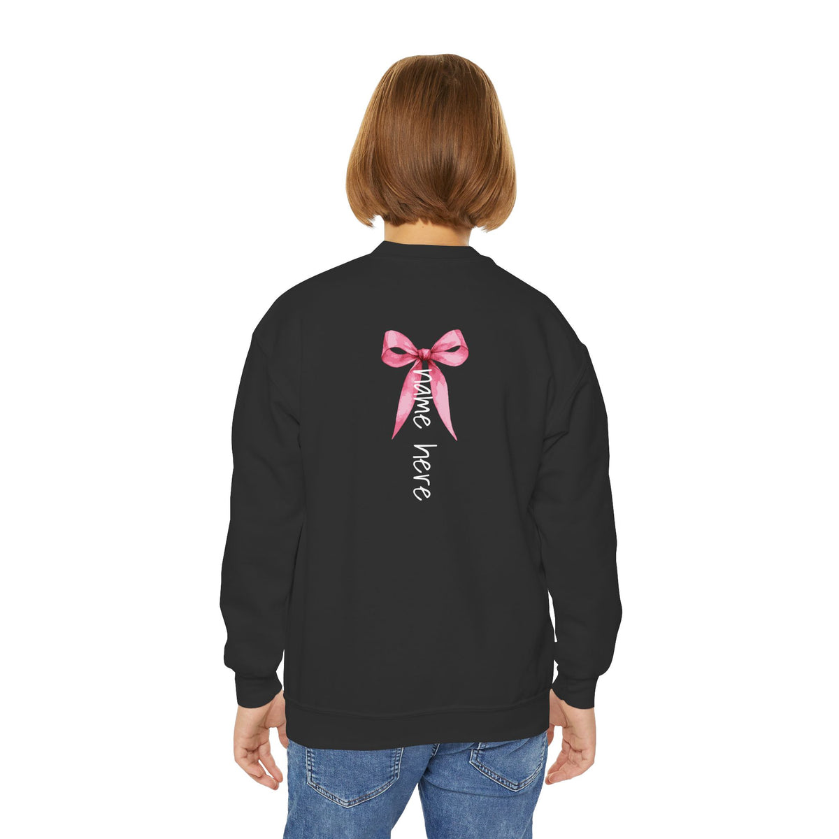 Custom Youth Crewneck Sweatshirt | "Go Fight Win" Pink Ribbon Breast Cancer Awareness