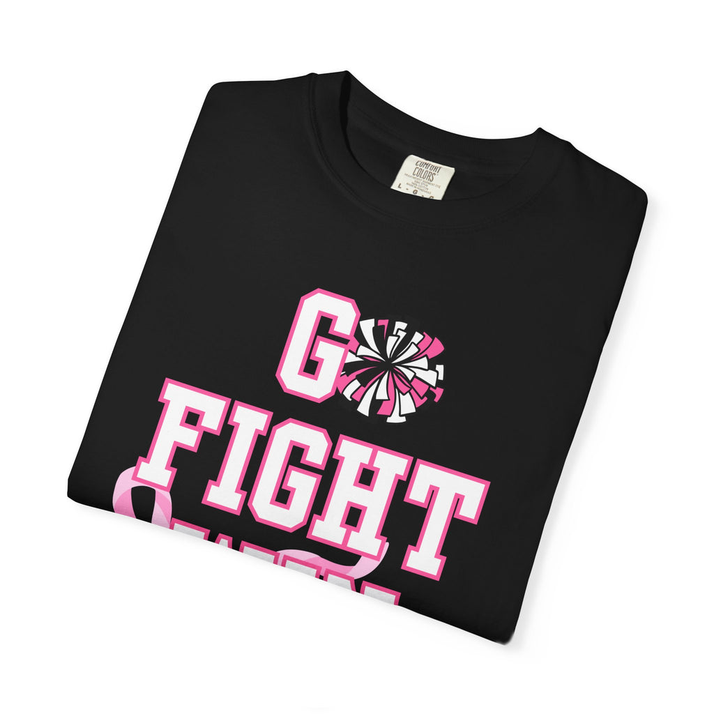 Breast Cancer Awareness Cheerleader Custom T-Shirt — "Go Fight Win" Pink Ribbon