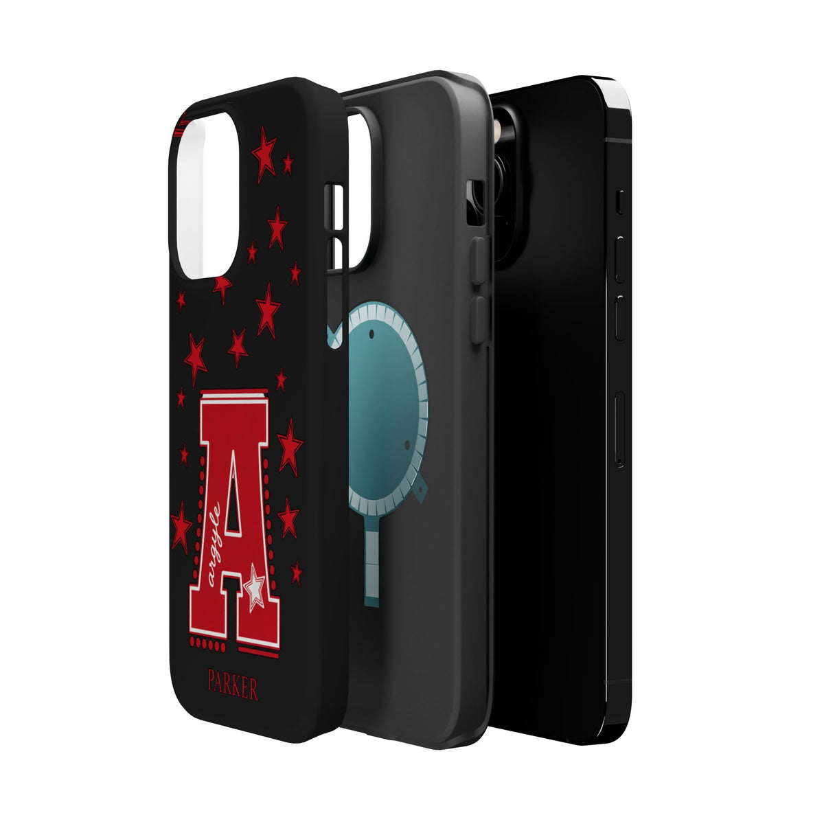 Personalized Initial Phone Case — Red Varsity 'A' with Stars (Magnetic Impact-Resistant)