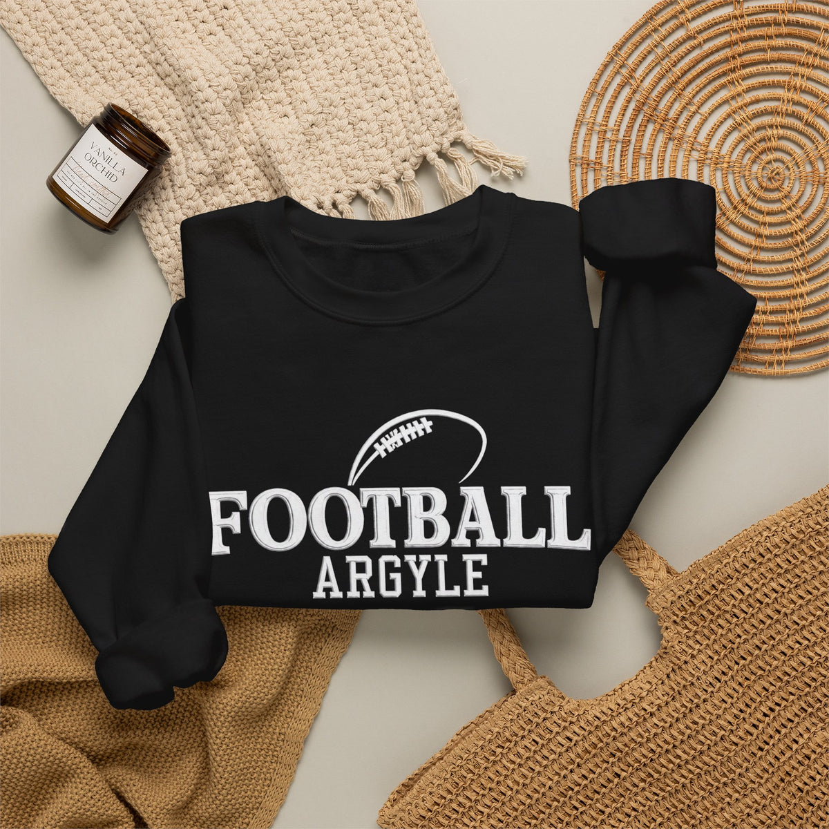 Football Argyle Crewneck Sweatshirt - Vintage Team Graphic Pullover - Embroidered