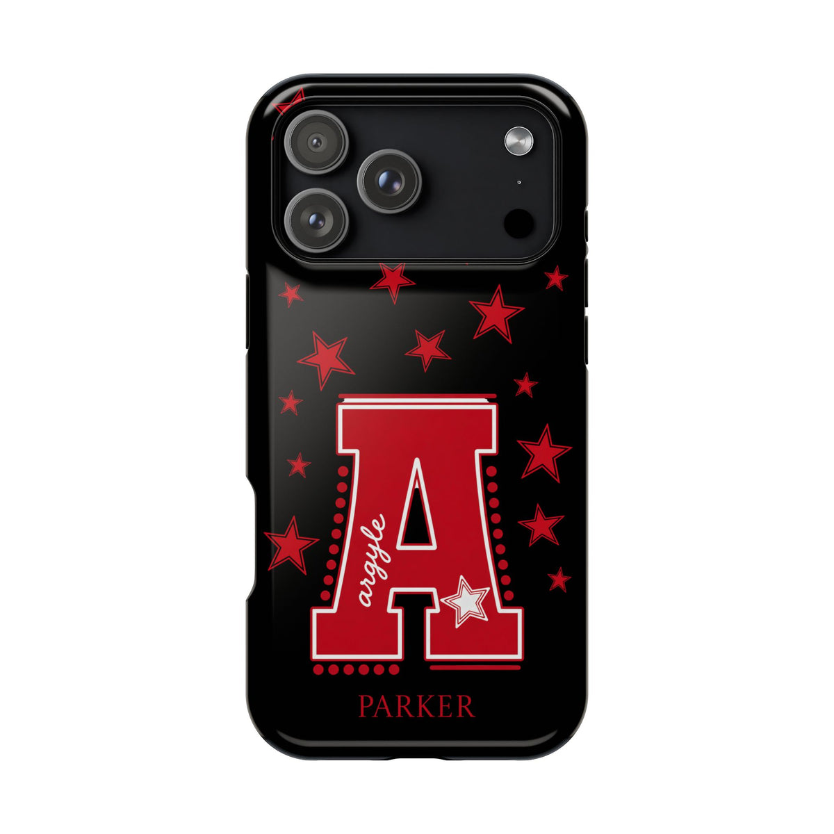 Personalized Initial Phone Case — Red Varsity 'A' with Stars (Magnetic Impact-Resistant)