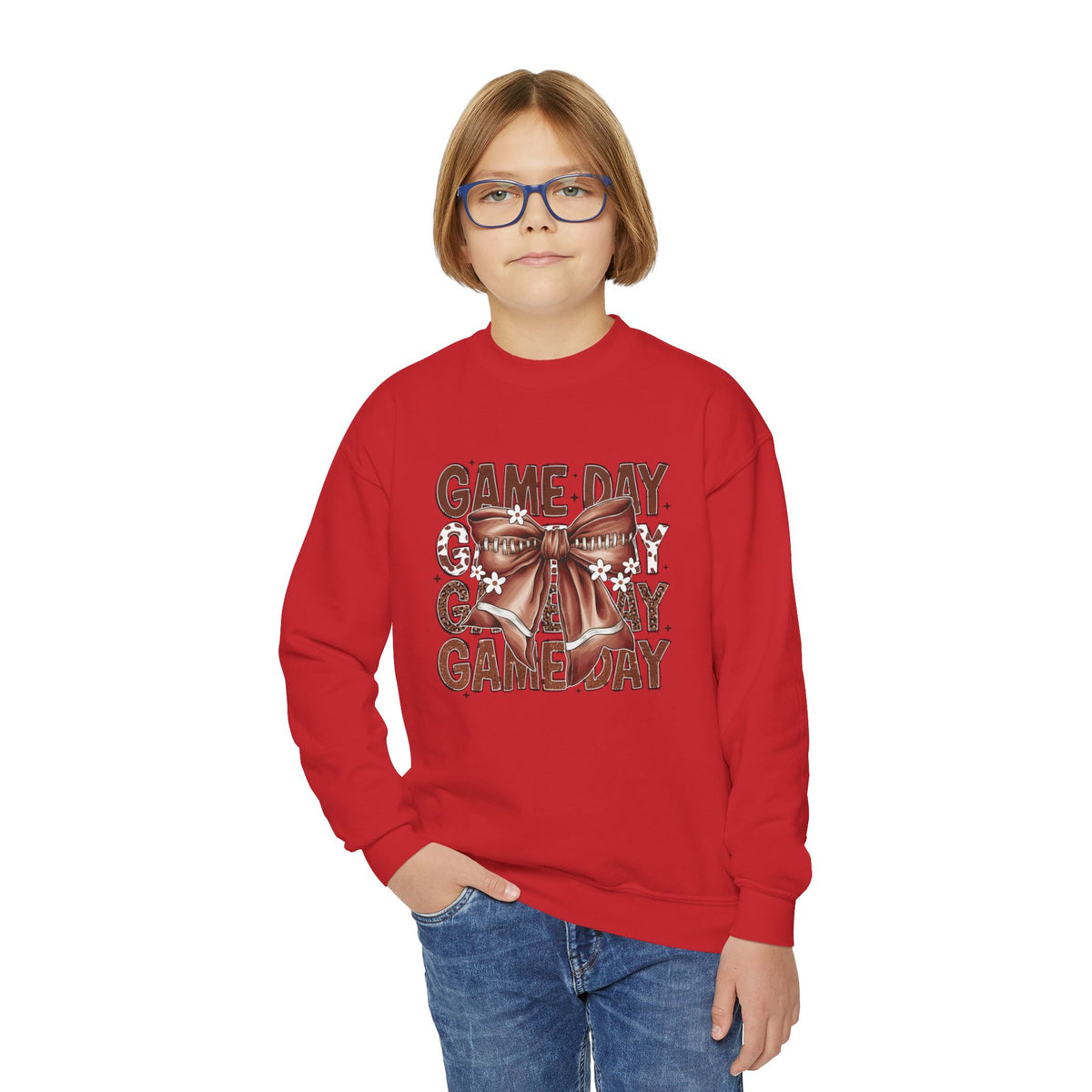 Game Day Bow Youth Crewneck Sweatshirt