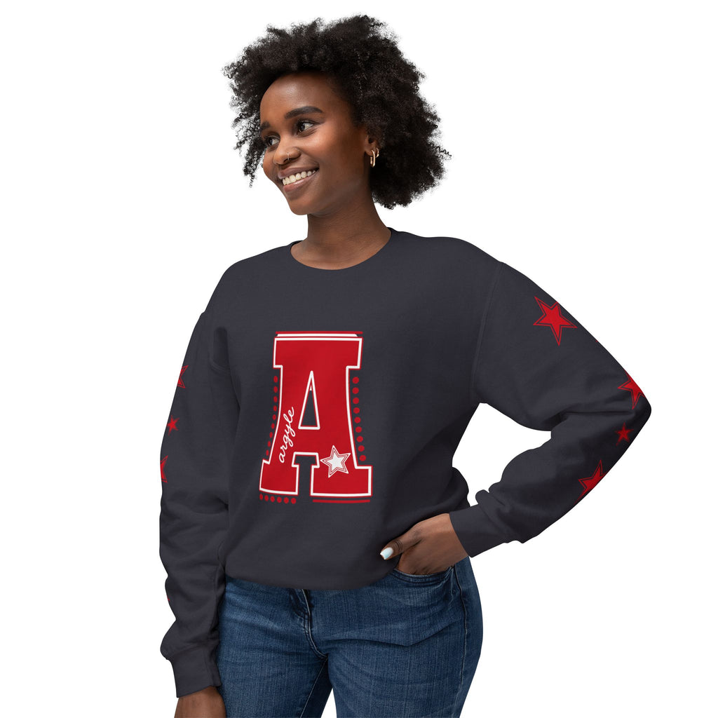 Red Varsity 'A' Crewneck Sweatshirt — Star Sleeve Letterman Pullover